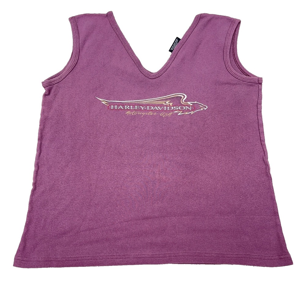 Vintage Y2K Harleyโ Davidson Shirt Women XL Purple Tank Top V Neck Faded Eagle